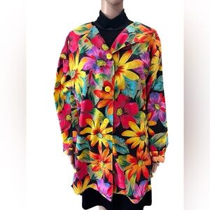 Vibrant Floral handmade OOAK vintage 80’s Button-Up layering jacket-XL